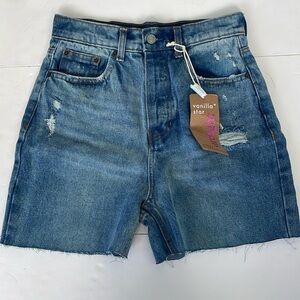 Vanilla Star 90s Straight Jean Blue Distressed High Waisted Denim Short 26/3